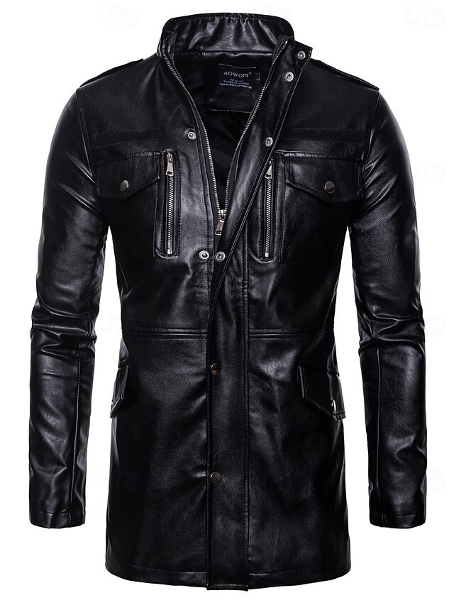 Men's Faux Leather Jacket Biker Jacket Motorcycle Jacket Home Office