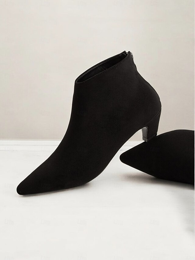 Women's Black Pointed-Toe Ankle Boots with Kitten Heel - Elegant and Versatile Footwear for All Seasons 10