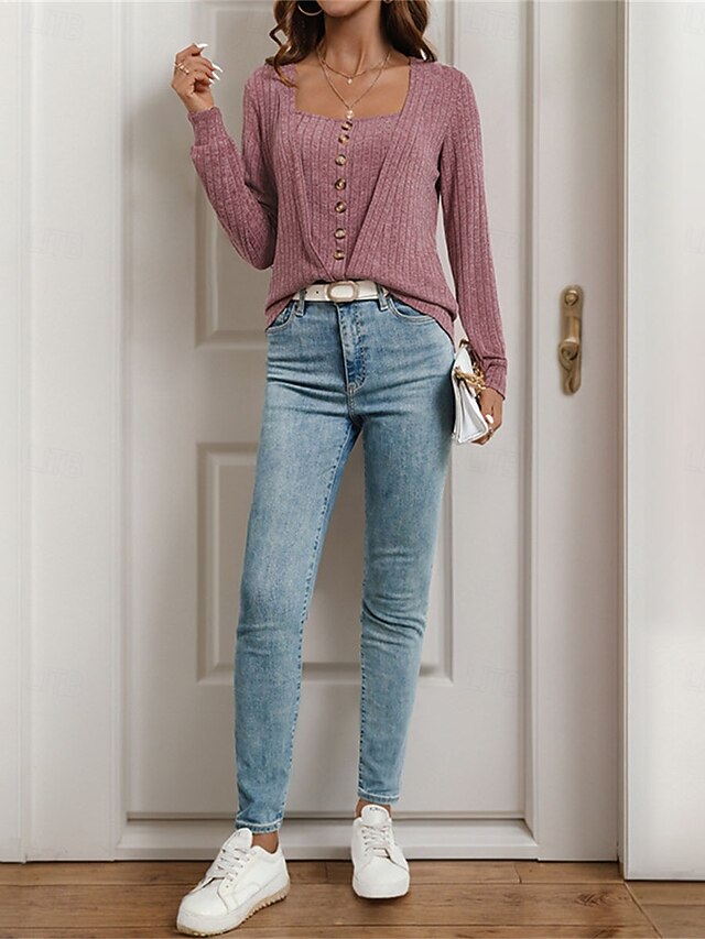 Women's T shirt Daily Weekend Fashion Modern Casual Long Sleeve Purple