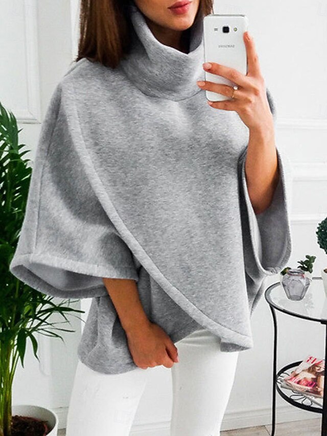 Women's Sweatshirt Casual Plain Street Dailywear Turtleneck Patchwork Long Sleeve Gray Fall Winter4