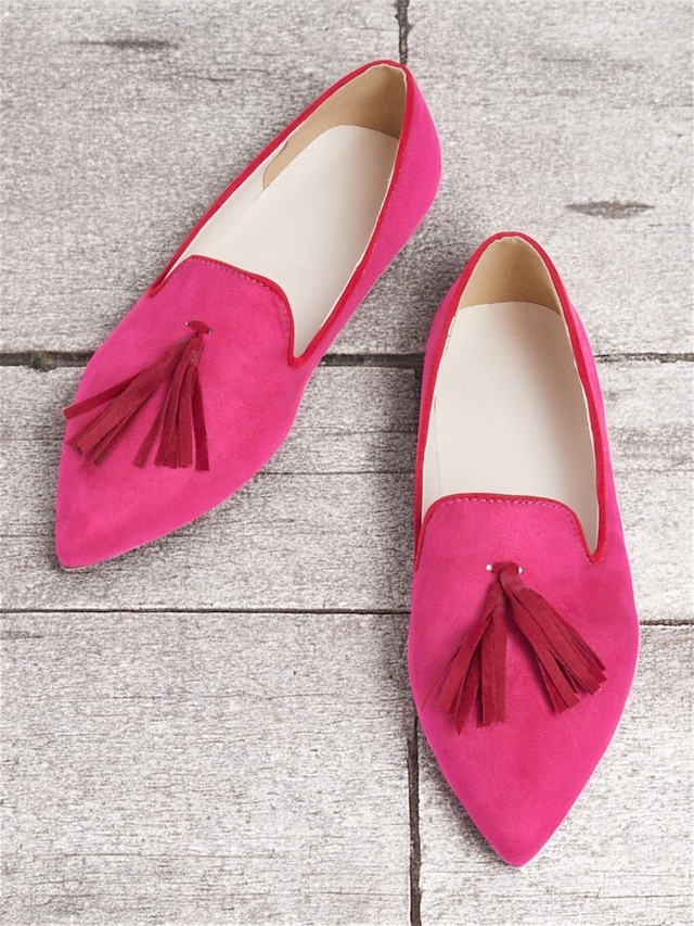  mocassins à pampilles roses à bout pointu pour femmes – chaussures plates chics à enfiler pour les tenues décontractées et de bureau
