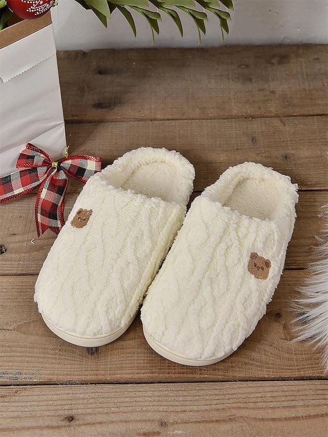  pantofole da donna in pile con adorabile ricamo a forma di orso – calde pantofole da casa per il comfort invernale