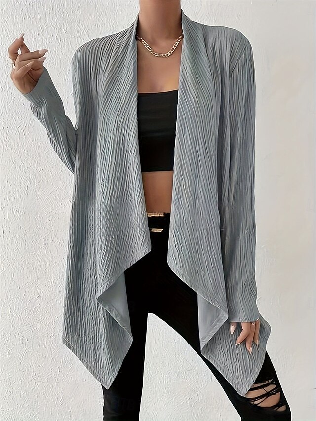 Women's Sweater Cardigan Casual Soft Pure Color Ribbed Open Front Knitted Long Sleeve Long Tops Knit Outdoor Daily Weekend Khaki Gray Fall Winter4