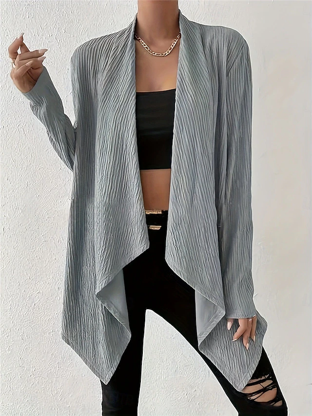 Women's Sweater Cardigan Casual Soft Pure Color Ribbed Open Front Knitted Long Sleeve Long Tops Knit Outdoor Daily Weekend Khaki Gray Fall Winter4