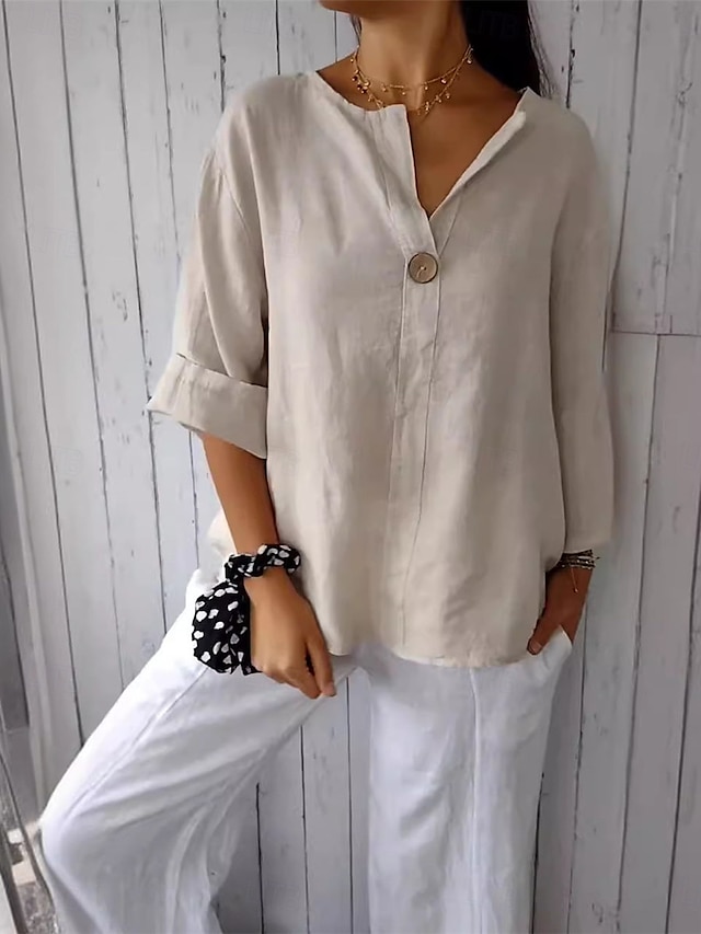  Women's Shirt Blouse Daily Basic Casual Long Sleeve White Spring &  Fall