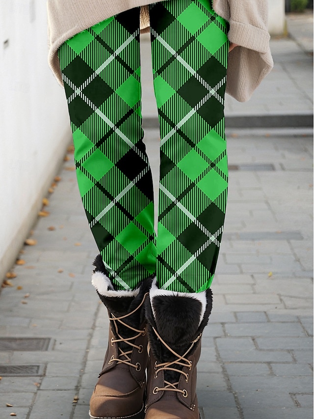  Leggings pour femmes pantalons pour la fête de la Saint-Patrick à carreaux longueur totale vert automne