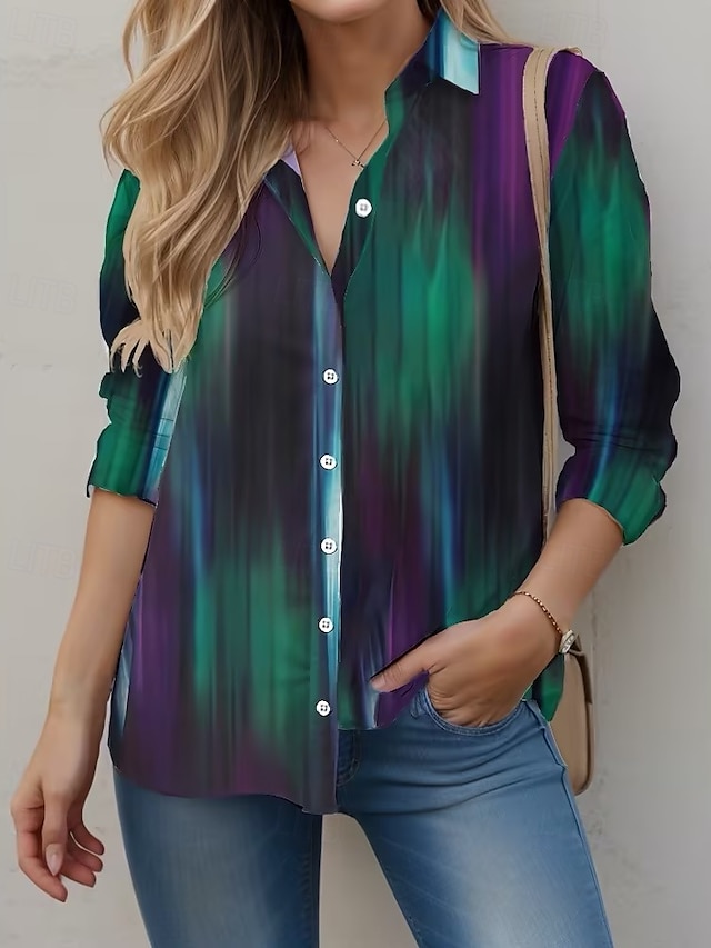  chemise femme manches longues col v vert printemps automne
