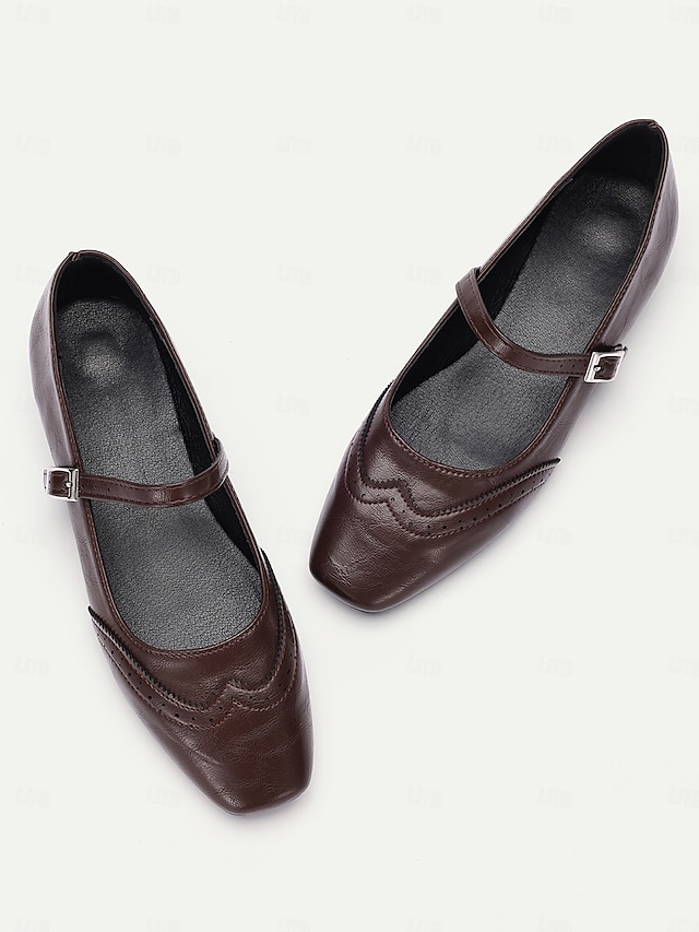  dámské vintage hnědé kalhoty mary jane s brogue detaily – pohodlné boty z umělé kůže pro kancelář, běžné nošení i outfity v retro stylu