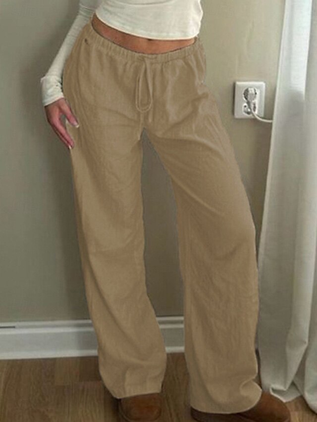 Women's Chinos Solid Color Full Length Light Yellow Spring & Fall 2024