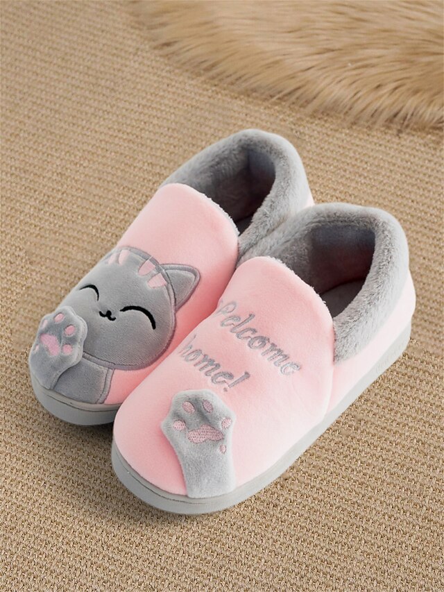 Women's Pink and Gray Indoor Slippers with Cute Cat Design - Plush Lining, Non-Slip Sole, Perfect for Cozy Winter Comfort 16