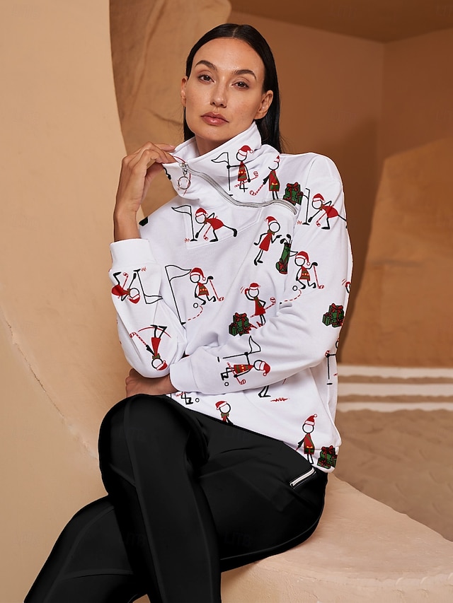  Dam Pullover-tröja Vit Långärmad Överdelar Golfkläder för damer Kläder Outfits Bär kläder