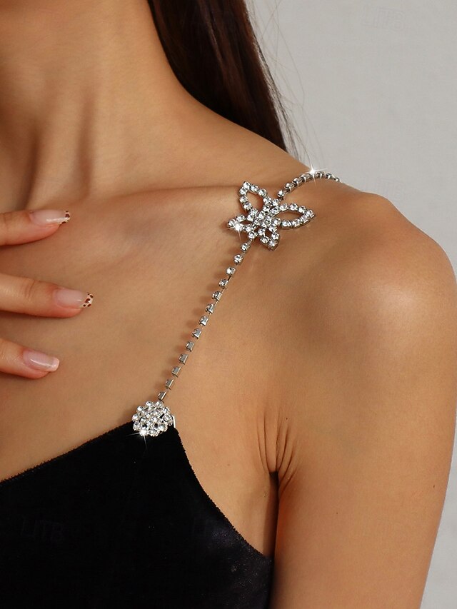  élégant bijou de chaîne d'épaule en strass papillon pour femme - accessoire de chaîne de corps en cristal étincelant, parfait pour les fêtes et les soirées