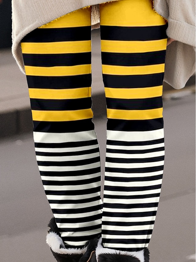  Per donna Ghette Di tendenza Streetwear Lunghezza intera Vita alta A strisce Stampe Tenere al caldo Traspirante Morbido Media elasticità Esterno Giornaliero Giallo Autunno Inverno Standard