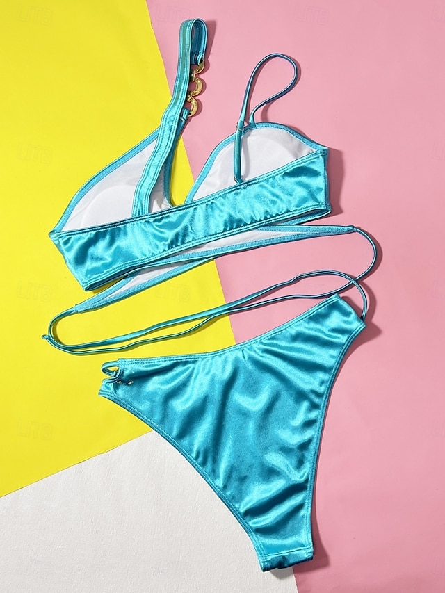  Dam Badkläder Bikini 2 st Kaxig Baddräkt Öppen rygg Smal Semester Standkläder Ensfärgat V-slits Ärmlös Baddräkter