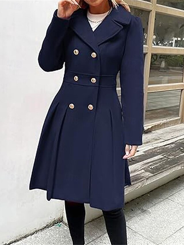 Women's Winter Coat Outdoor Street Daily Wear Fall Winter Long Coat Regular Fit Thermal Warm Breathable Stylish Casual Jacket Long Sleeve Plain with Pockets Pink Navy Blue Camel 14