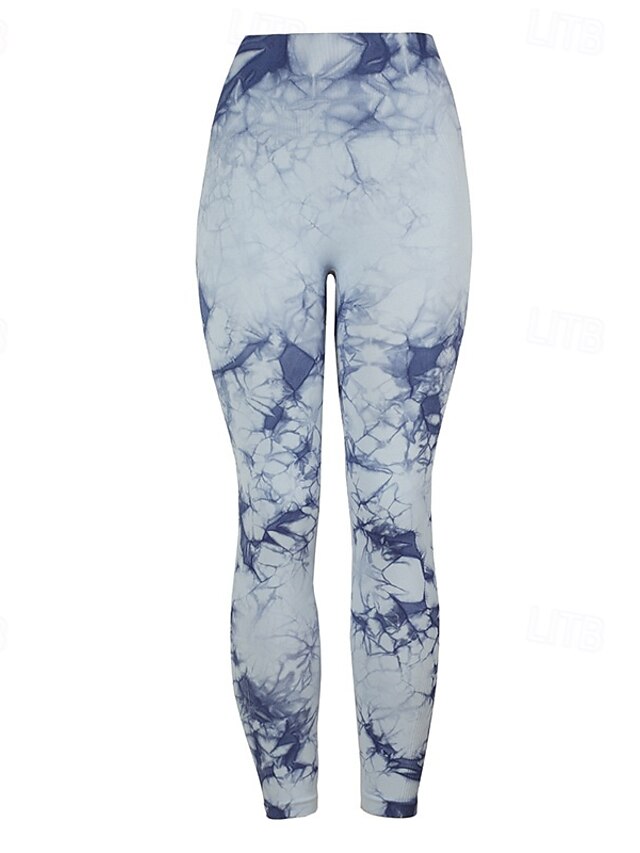  Mujer Pantalones de yoga Mallas Leggings de Yoga Alta cintura Pilates Entrenamiento de gimnasio Rutina de ejercicio Mallas Leggings Tie-dye Negro Borgoña Azul Licra Otoño Deportes Ropa de Deporte