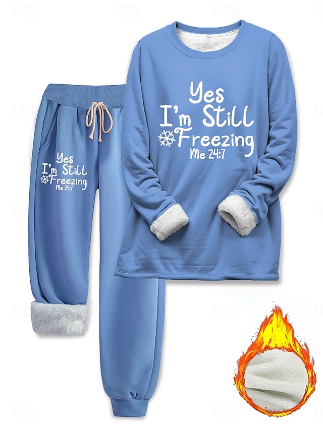 Set di pigiami da donna foderato in pile 2 pezzi felpa tuta calda comfort morbida felpa maniche lunghe pantaloni lunghi collo rotondo lettere vita elastica casa quotidiano letto rosa scuro blu grigia
