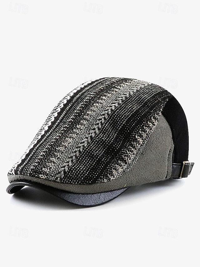  casquette à chevrons pour homme avec lanière en cuir réglable - casquette plate de style vintage, idéale pour les vêtements décontractés et les activités de plein air