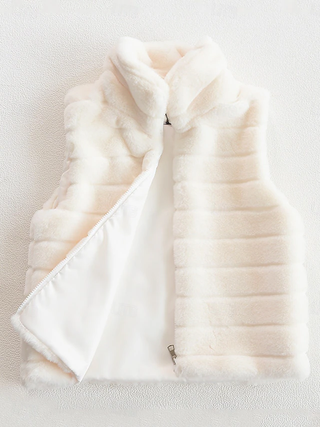 Women's Winter Coat Warm Breathable Patchwork Fashion Simple Solid Color Office Street Zipper Stand Collar Regular Fit Sleeveless Outerwear Black White Fall Winter 6