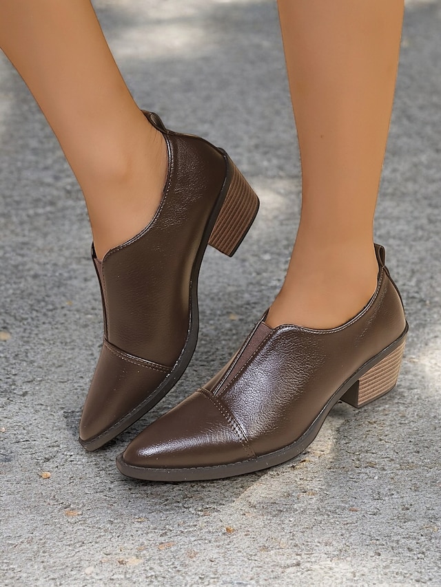  braune Slipper aus Kunstleder mit flachem Blockabsatz – bequemes und stylisches Büro-Schuhwerk für Damen