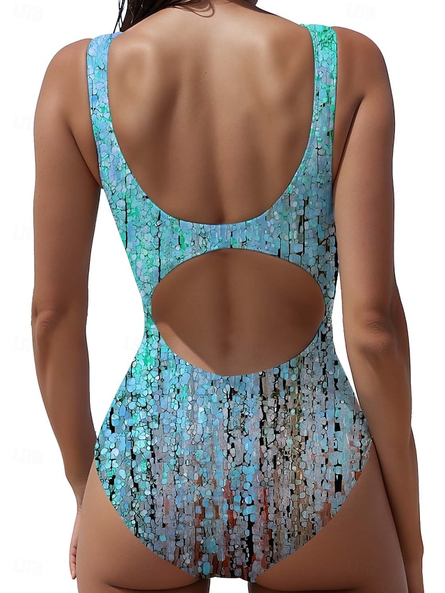  Damesbadpakken Eén stuk Monokini Badpak Rugloos Buikcontrole Hoge Taille Slanke Vakantie Strandkleding Ombre Bloem U Nek Mouwloos Badpakken