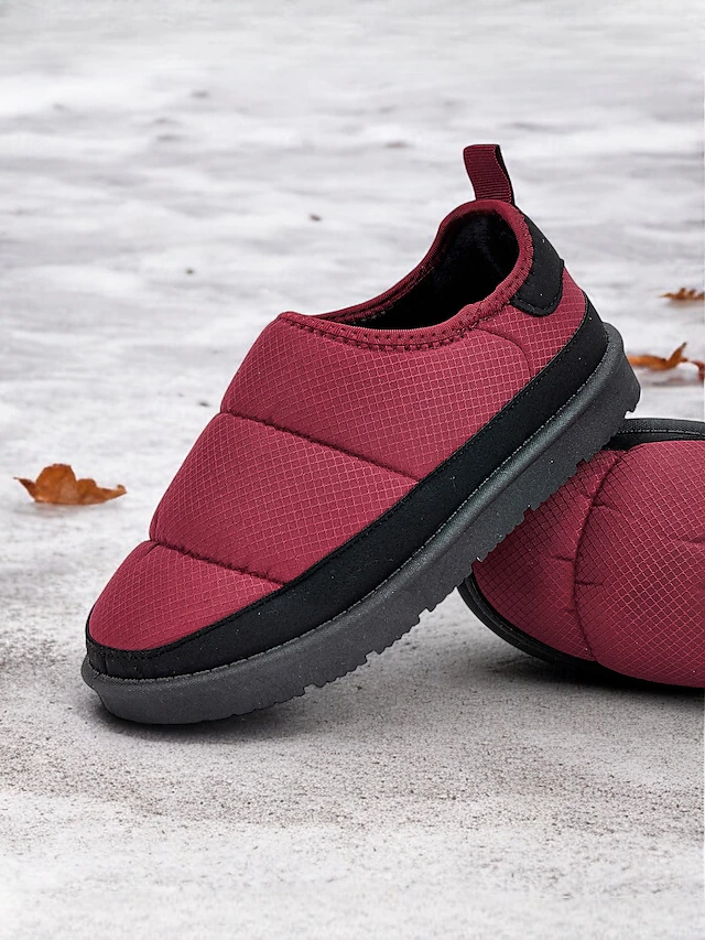 Women's Red Quilted Winter Slippers with Non-Slip Sole – Warm Indoor and Outdoor Slip-On Shoes for Cold Weather 15