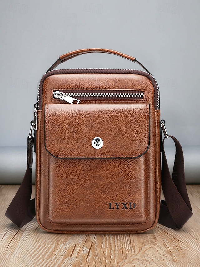  borsa a tracolla vintage in similpelle marrone da uomo – borsa a tracolla compatta con più tasche per viaggi, lavoro e uso quotidiano