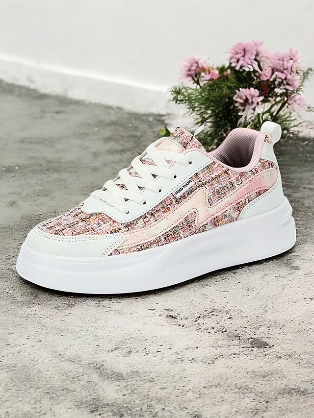 Women's Green Tweed Sneakers – Stylish Lace-Up Casual Shoes with Comfortable White Soles for Everyday Fashion 10