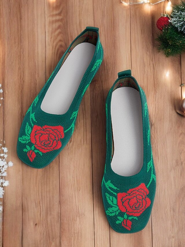 Women's Knit Ballet Flats with Red Rose Design | Comfortable and Stylish Holiday Shoes for Casual Wear 19