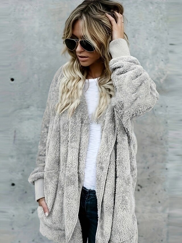 Women's Winter Coat Dressy Dusters Dressy Jackets Sherpa Jacket Work Casual Winter Coat Loose Fit Windproof Warm Daily Outdoor Jacket Long Sleeve non-printing Solid Color Pocket Blue Apricot Gray4