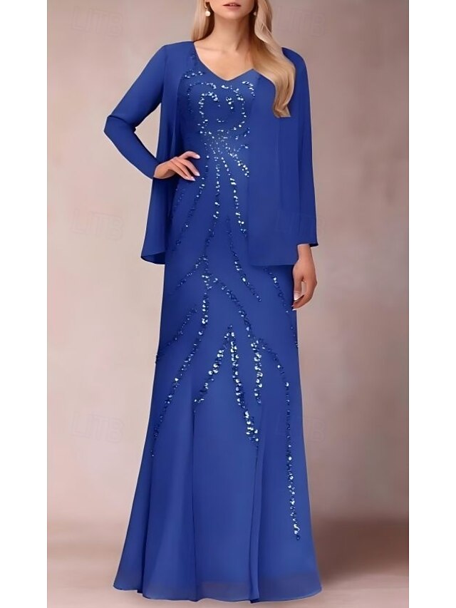 2 Picecs Sheath Sequin Mother of the Bride Dresses with Slit
