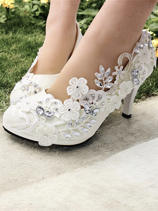 Women's Floral Lace and Rhinestone Embellished Wedding Heels – Elegant Bridal Shoes with Flower Appliqué for Special Occasions 8