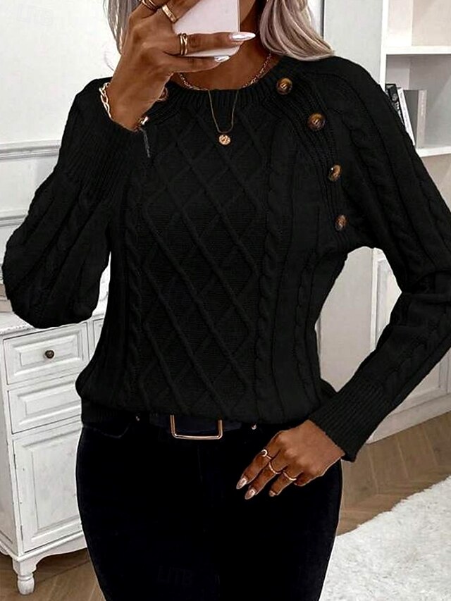 Women's casual solid color button-decorated bottoming knitted sweater main image 1