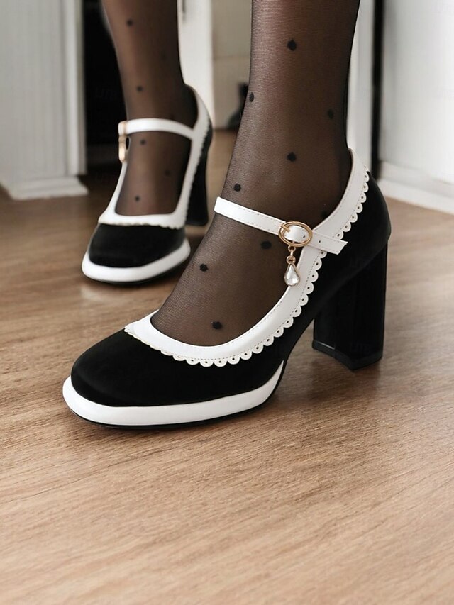 Women's Pink and White Mary Jane Heels with Decorative Buckle Strap and Block Heels – Retro-Inspired Shoes for Parties and Formal Occasions 18