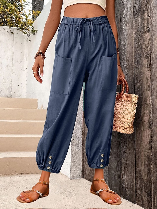 Women's Sweatpants Chinos Cropped Pants Fashion Streetwear Full Length Medium Waist Plain Pocket Drawstring Comfy Soft Comfortable Micro-elastic Outdoor Street Robin's Egg Blue Black Army Green 6