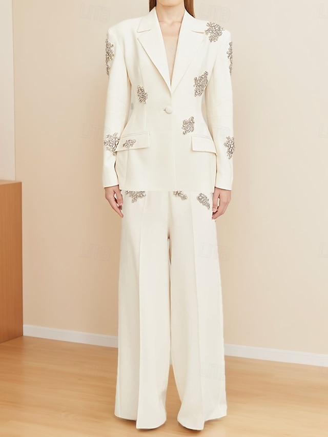 Nadrágkosztüm Fehér Tuxedo Tuxedo Ruha Kétrészes Öltöny Estélyi Ruha Elegáns Formális Esküvői Padlóhosszú Hosszúujjú Ing Gallér Csillogó Boárral 2025