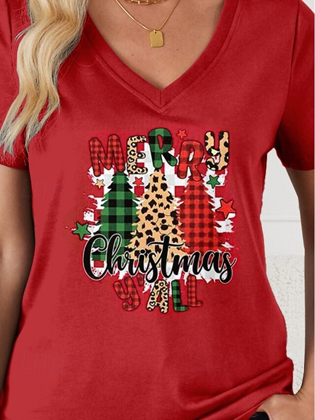 Women's T shirt Christmas Daily Christmas Casual Short Sleeve Red