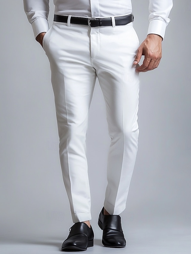  Herren Anzughose lange Hose schwarz weiß dunkelmarine einfarbig mikroelastisch Standard Fit 2024