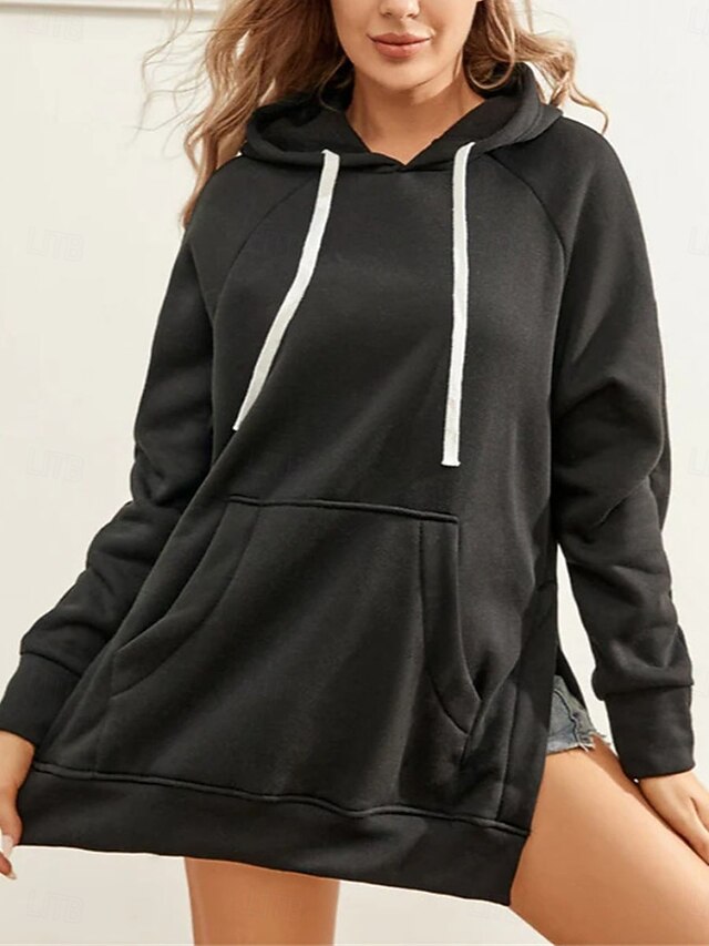 Women's Hoodie Sweatshirt Casual Plain Street Dailywear Hoodie Pocket Long Sleeve Black Beige Gray Fall Winter 8