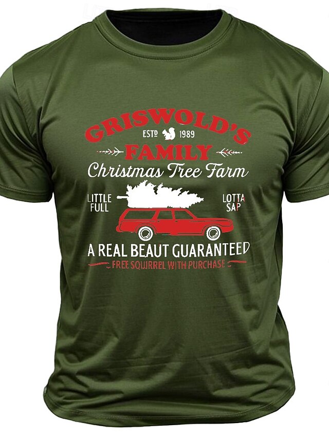 Christmas Men's Car Tree Letter Print T shirt Short Sleeve T shirt 3D