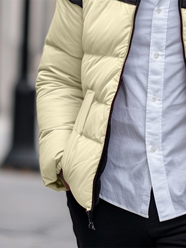 Men's Puffer Jacket Padded Pocket Color Block Party Christmas Outdoor