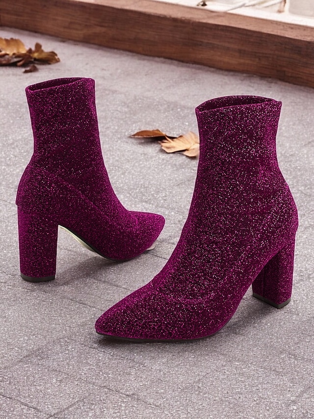 Women's Glitter Ankle Boots with Block Heels – Elegant Sparkly High-Heeled Booties for Parties and Special Occasions 9
