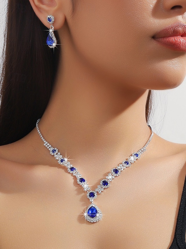  ensemble de bijoux en cristal en forme de larme verte - collier et boucles d'oreilles avec accents de strass pour femme, parfait pour les mariages et les événements formels
