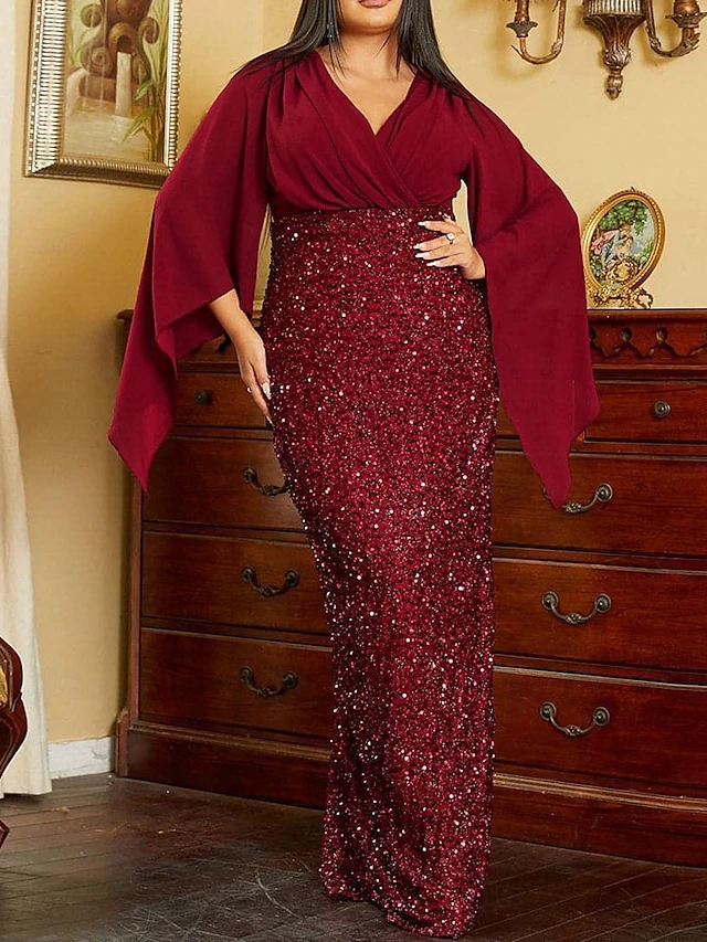 Women's Valentine's Day Maxi Dress Wedding Guest Dress Sheath Dress Plain Fashion Hot Wedding Guest Date Club Zipper 3/4 Length Sleeve V Neck Dress Regular Fit Black Pink Wine Spring Fall 7