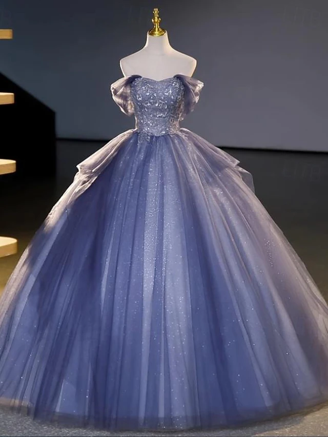 Wedding Dresses Ball Gown Off Shoulder Short Sleeve Floor Length Organza Bridal Gowns With Beading 7