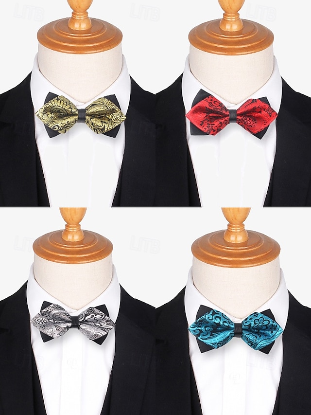 gravata borboleta masculina com padrão floral – elegantes gravatas borboleta jacquard em vermelho, dourado, azul e preto, perfeitas para eventos formais e casamentos