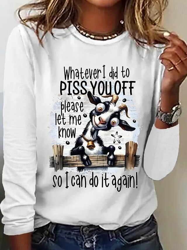 Women's Tunic T Shirt Fashion Casual Cat Regular Tops Long Sleeve Crew Neck Print Loose Fit Daily White Spring Fall4