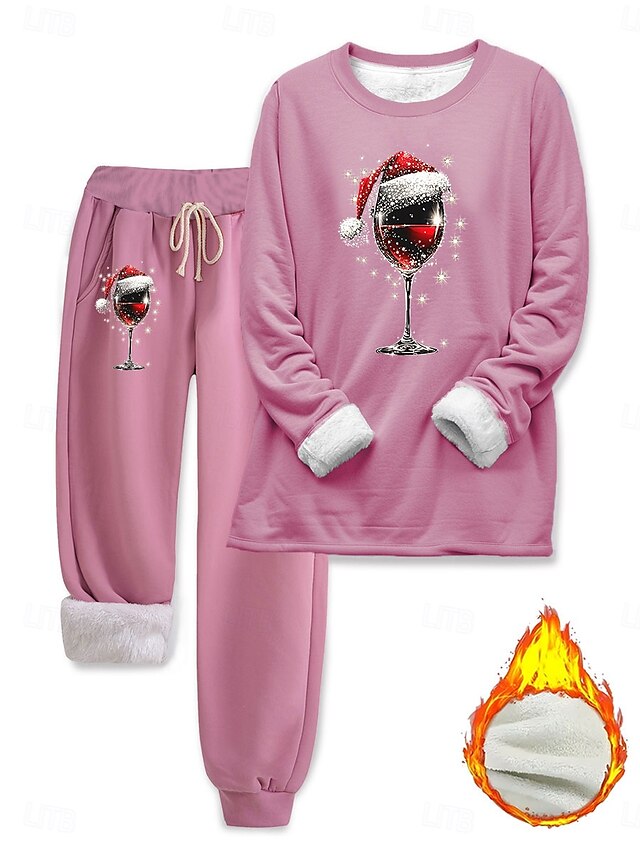  Vrouwen 2-delige sweatshirt dagelijkse print lange mouw crewneck casual zwart donkerroze grijs herfst winter