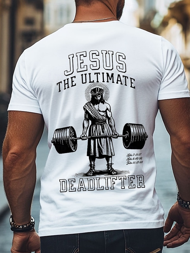  男性用 イエス 信仰 Tシャツ 半袖 Tシャツ 3Dプリント クルーネック シャツ ファッション アスレイジャー ストリート スポーツ・アウトドア 日常 ブラック ホワイト ベージュ 夏 春 衣類 S M L XL XXL XXXL