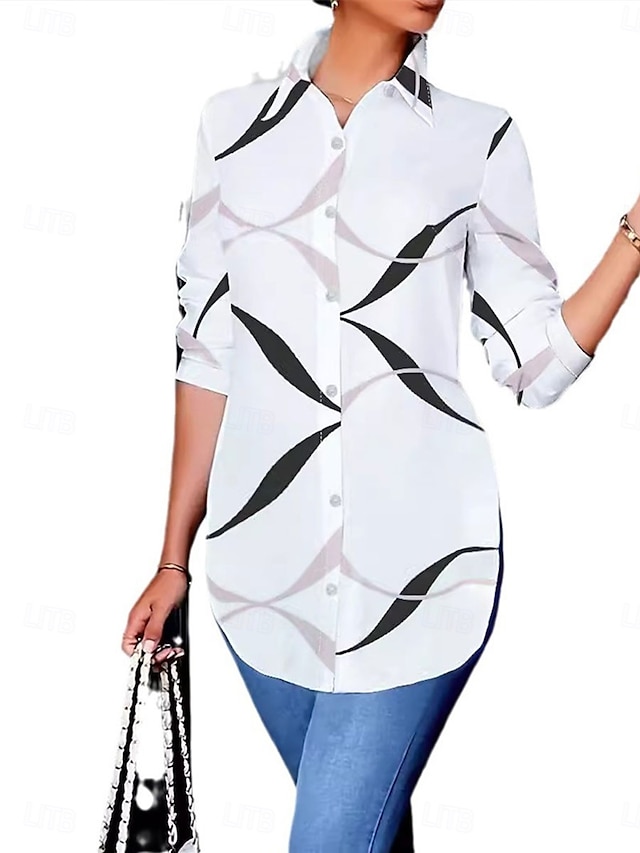  Damen Bluse Langarm Hemdkragen Weiß Rosa Pudriges Rosa Frühling Herbst